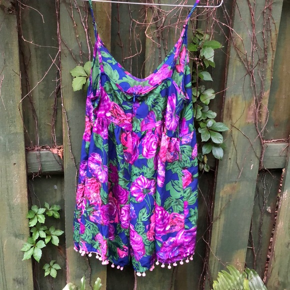 UO Reverse floral Pom Pom romper - Picture 2 of 5